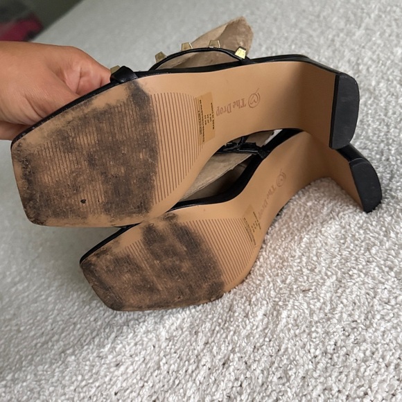 The Drop Avery Black Square Toe 2 Strap Studded High Heeled Black Sandals Sz 7 - Picture 8 of 10